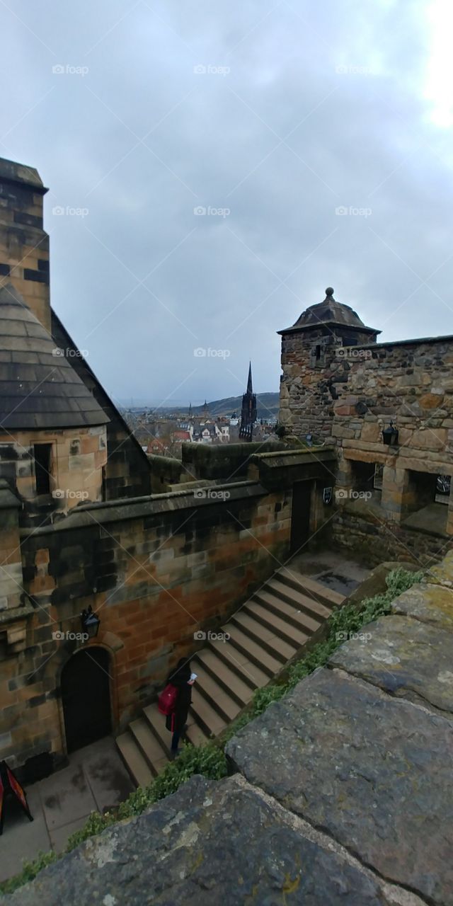 view of tower and steps in old castle