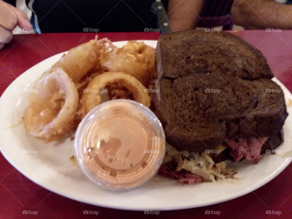 Rueben and onion rings from Levi's