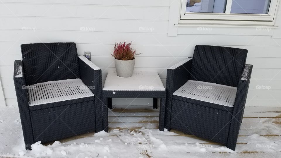 Snowy porch