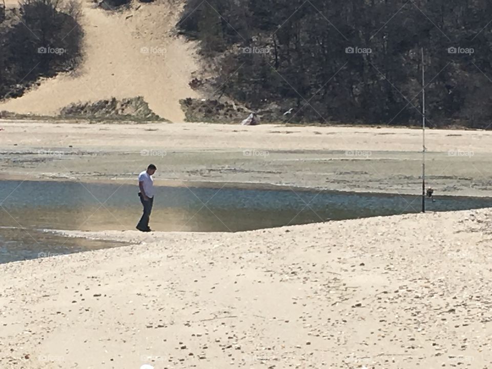 A man fishing on the beach