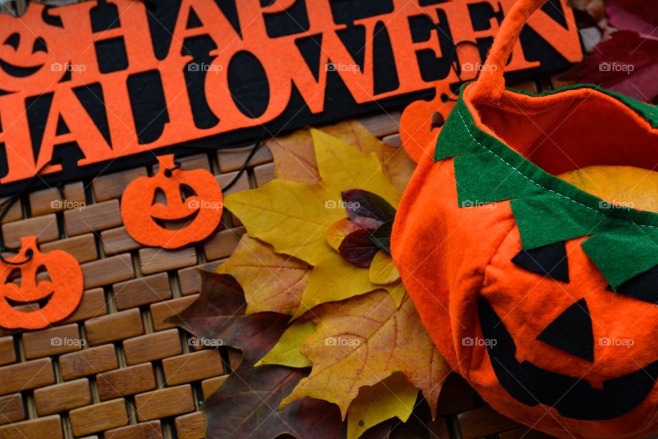 happy Halloween decorations autumn background