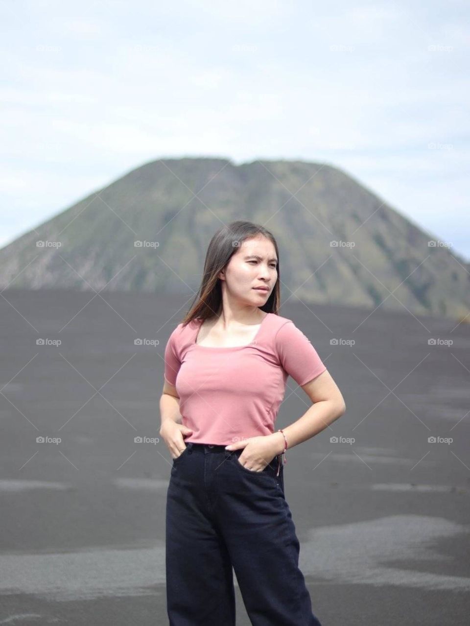 posing on Mount Bromo