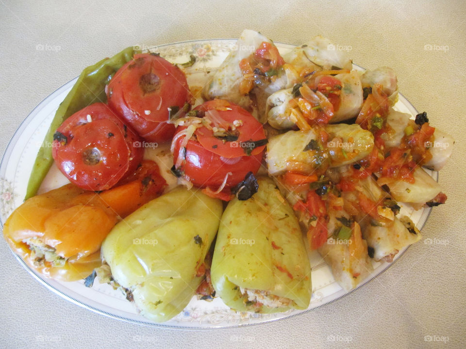 Armenian tolma with meat rice and green hot pepper