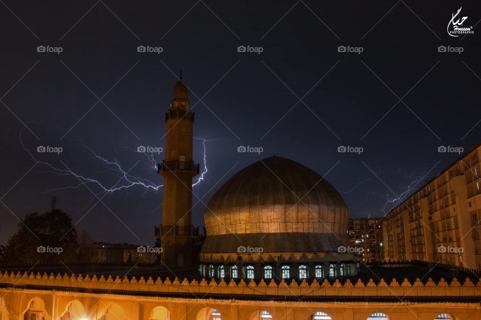 Lightning strikes on a rainy night