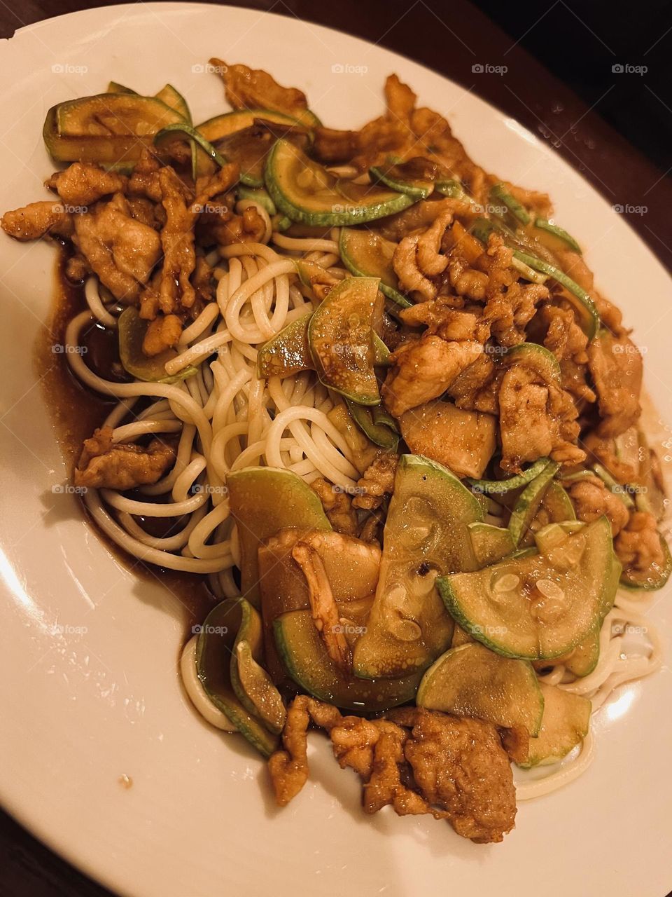 pork with spaghetti and bamboo