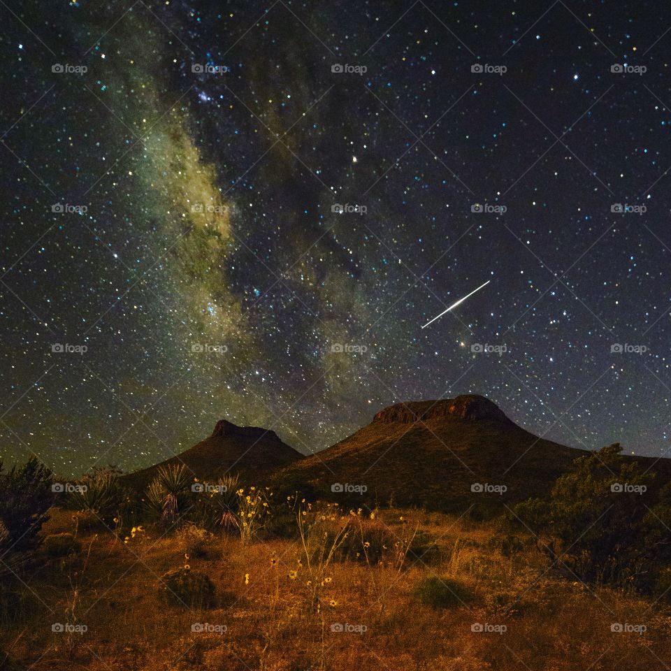 The milky way over the mountains, and a meteor...