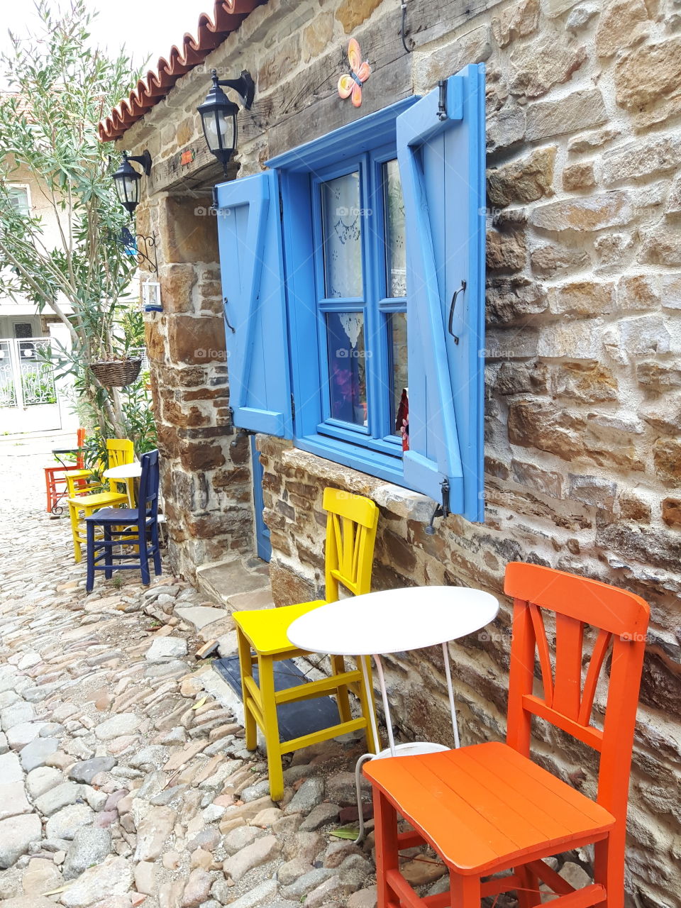 colorful windows & chair