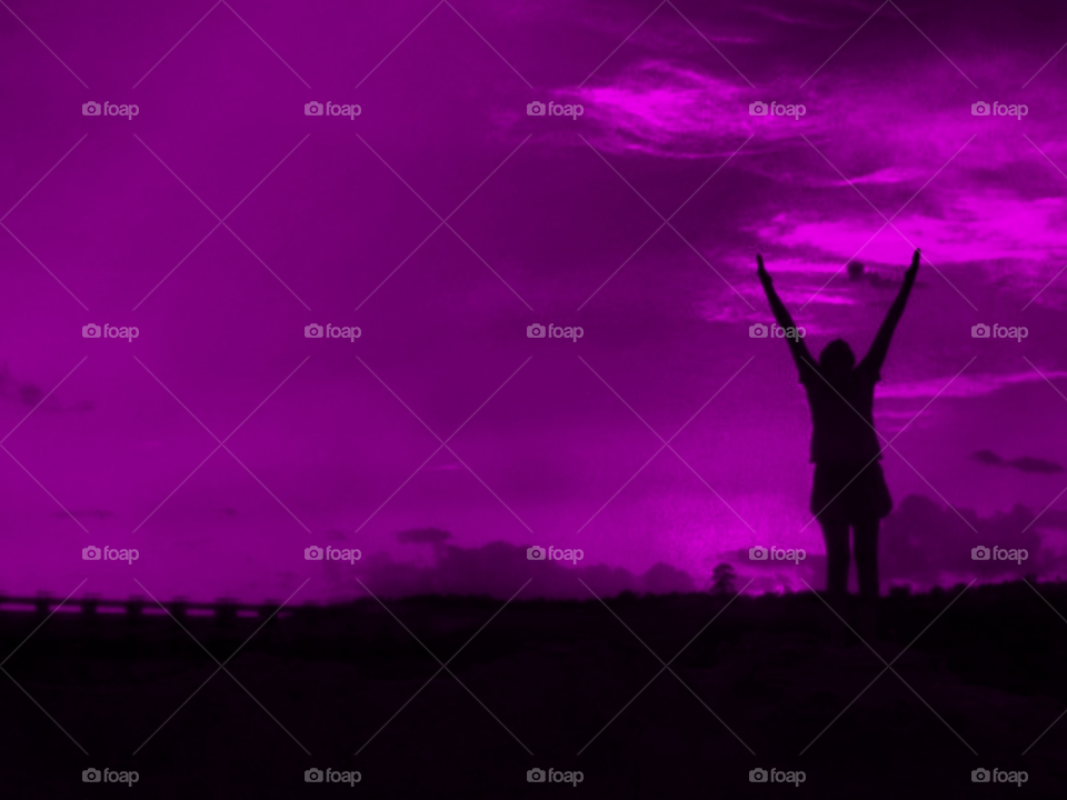 girl purple sunset silhouette by lightanddrawing