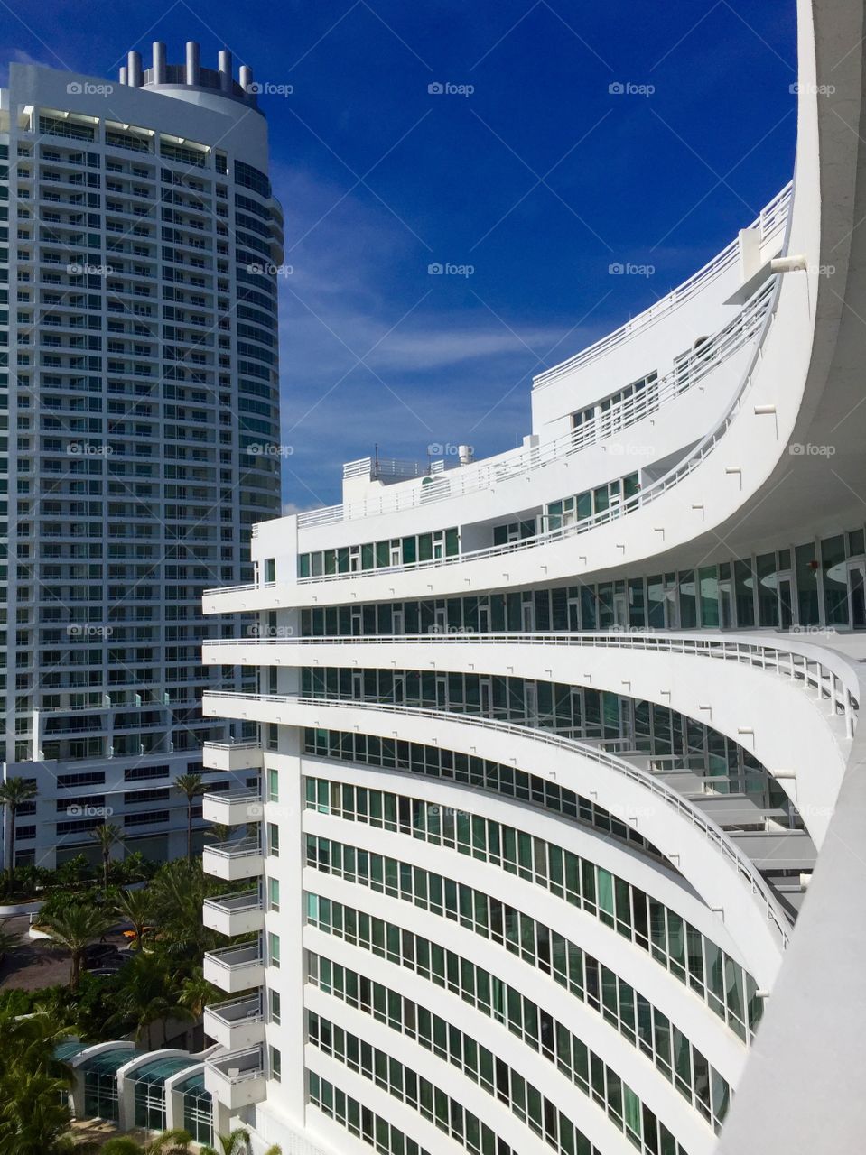 Miami Beach . Hotel Fontainebleau seen from balcony of room