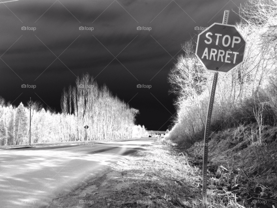 road storm black and white stop sign by lagacephotos