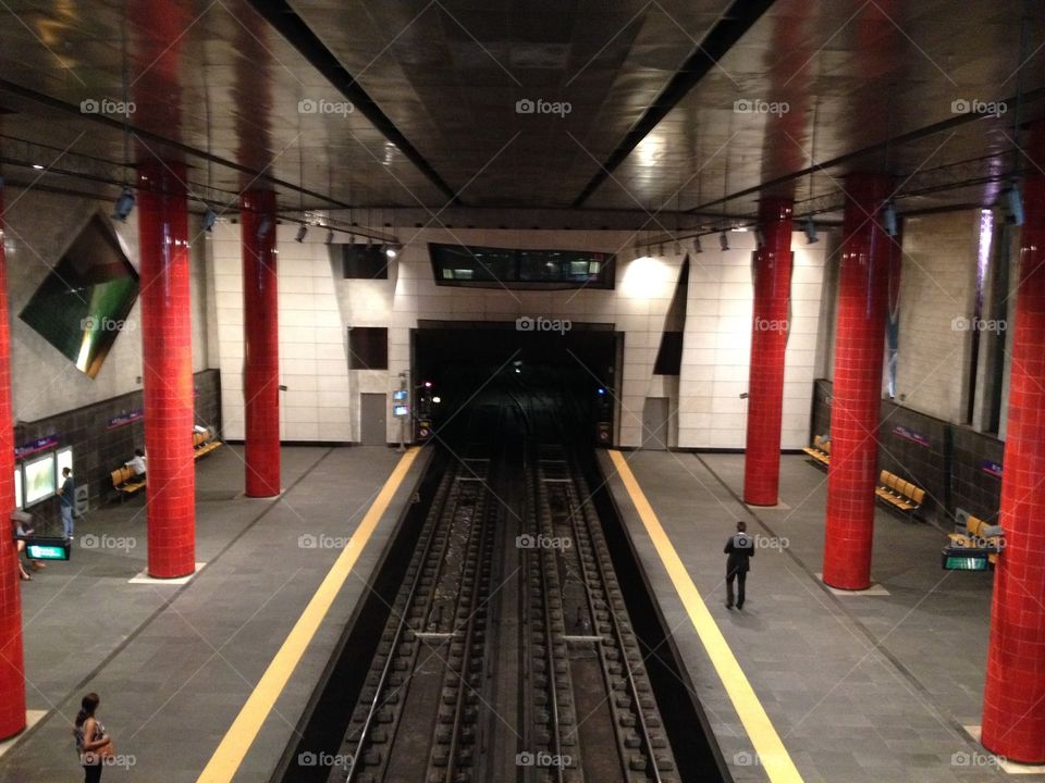 Empty subway station in Lisbon, Portugal, egyptian temple style