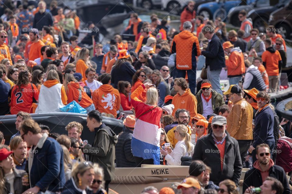 People On Boats During Kingsday At Amsterdam The Netherlands 24-7-2023