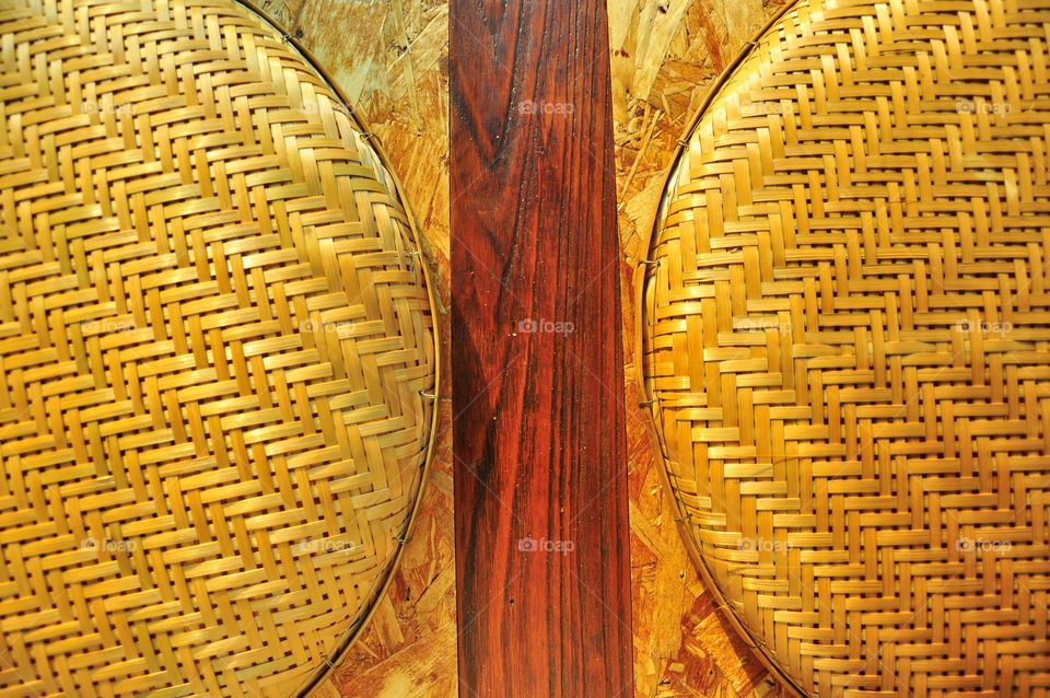 Basket texture. Wicker texture. Top view. Two baskets on the table. Winnowing or threshing basket. Semicircle.