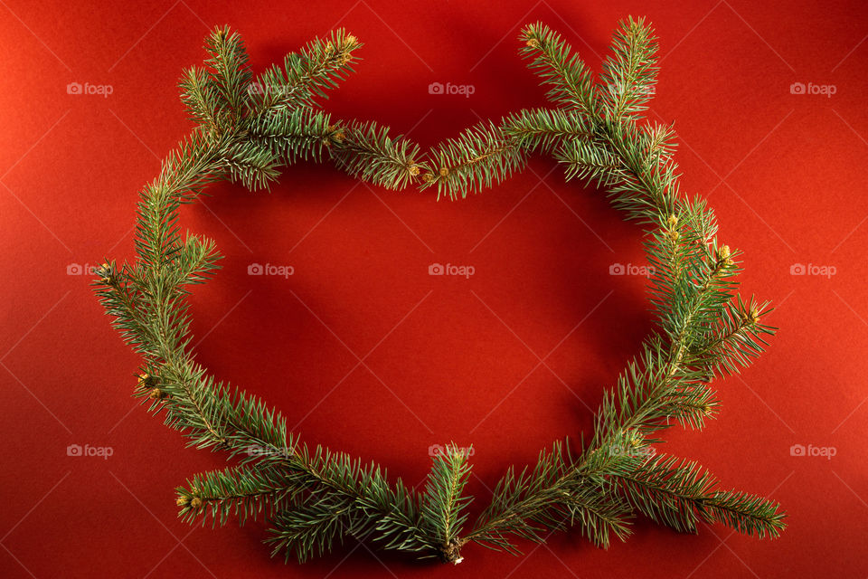Heart shaped christmas tree branches. Creative christmas concept