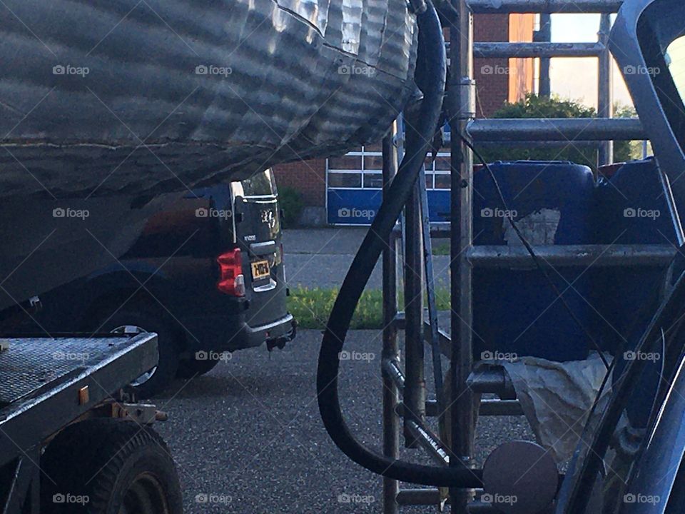Close up Transfer diesel from boat to car