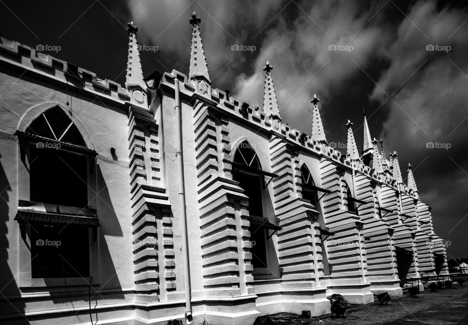 Architecture of Mae de Zeus church in monochrome