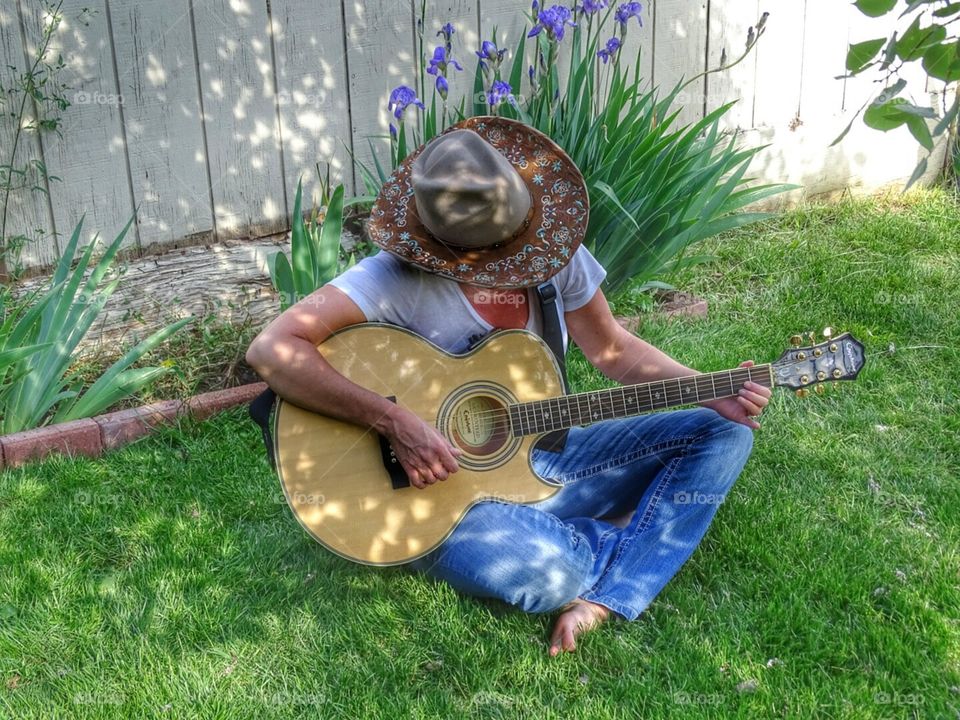 Cowgirl Guitar. me and my guitar in backyard