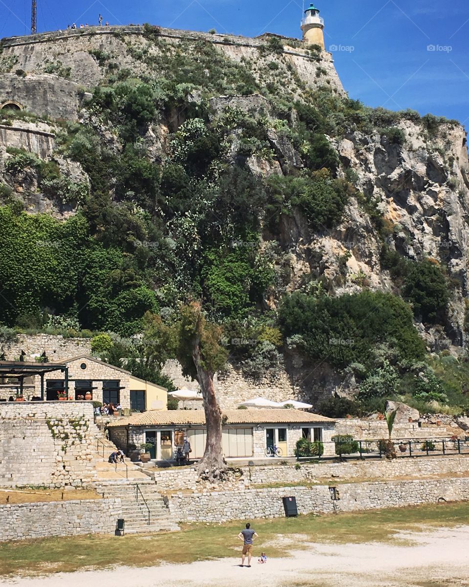 Looking up at the Old Fortress, Corfu Town, Greece