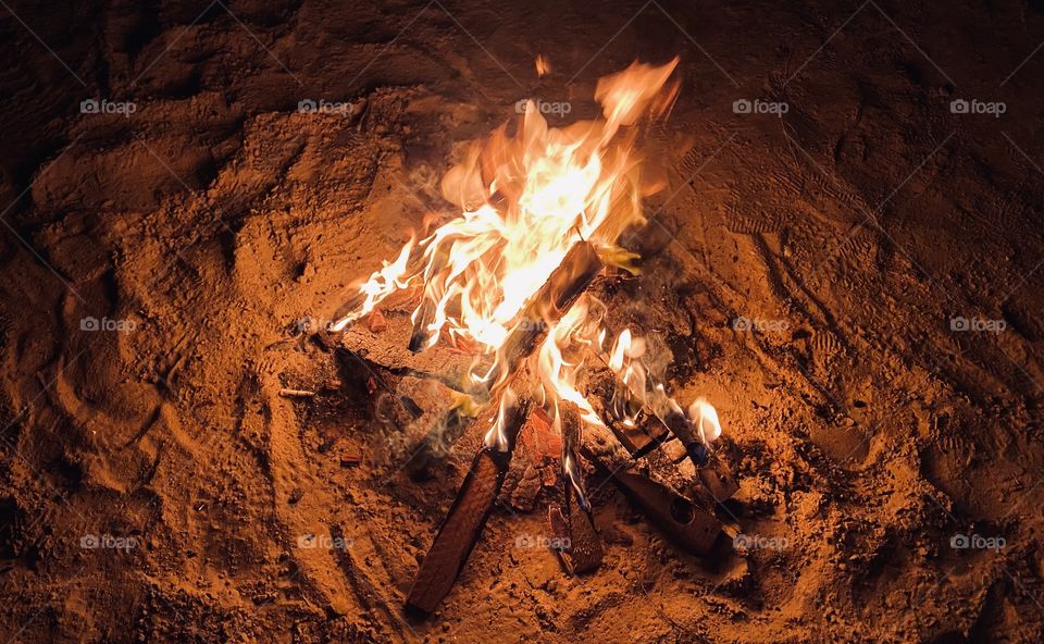 Closeup of night campfire 