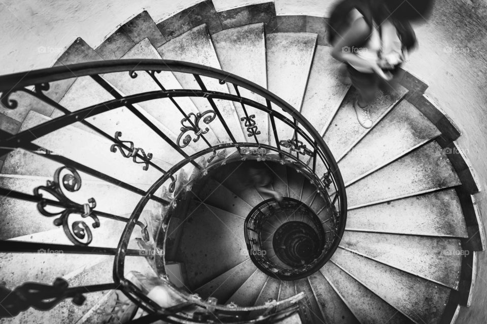 Spiral staircase in black and white