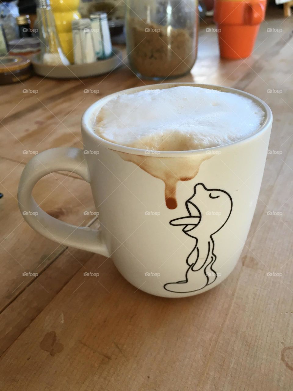 Coffee cup on wooden table