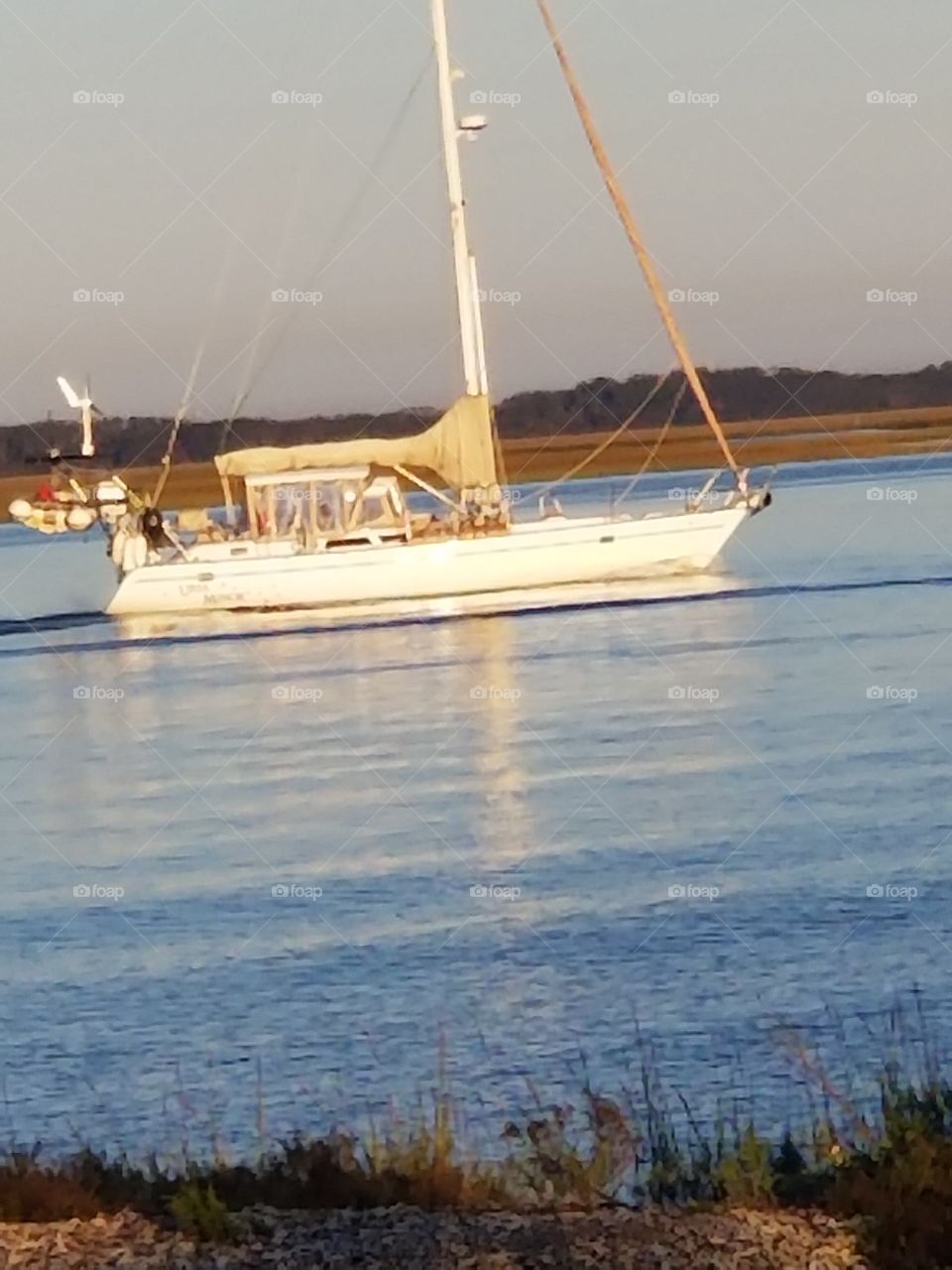 shot of a passing boat