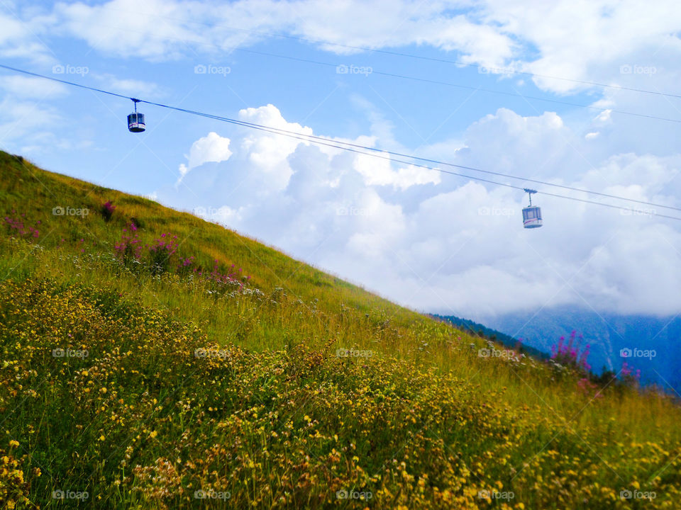 Gondola in Mont-de-lans in France