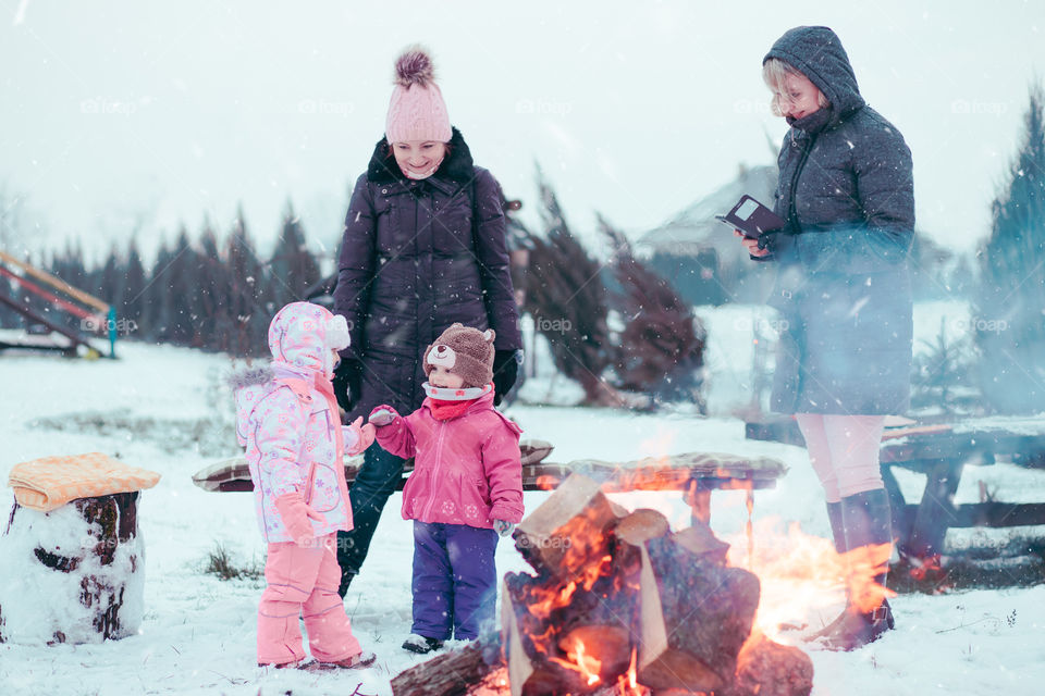 Winter with friends. Spending wintertime outdoors