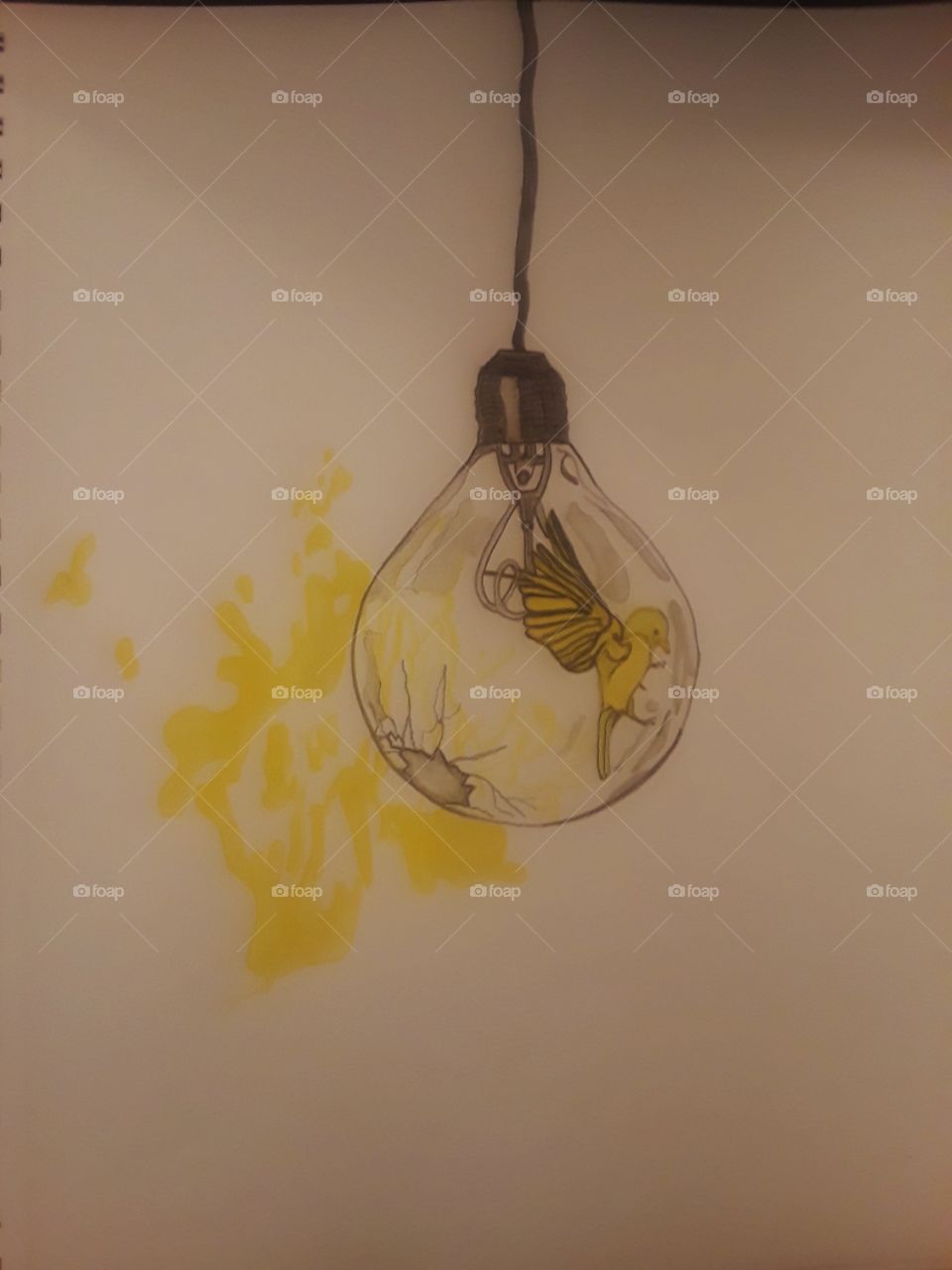 water paint lightbulb with bird inside