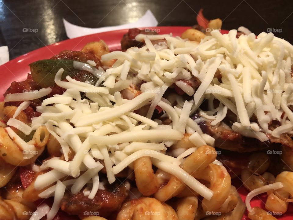 Pasta dinner with mozzarella cheese