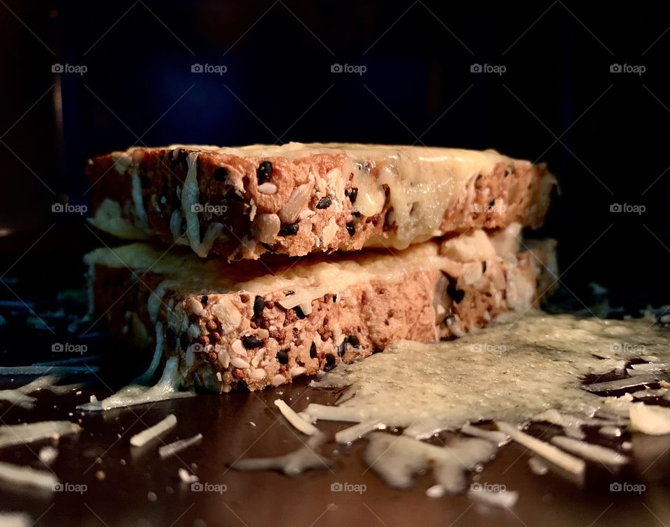 Bread and cheese in oven 