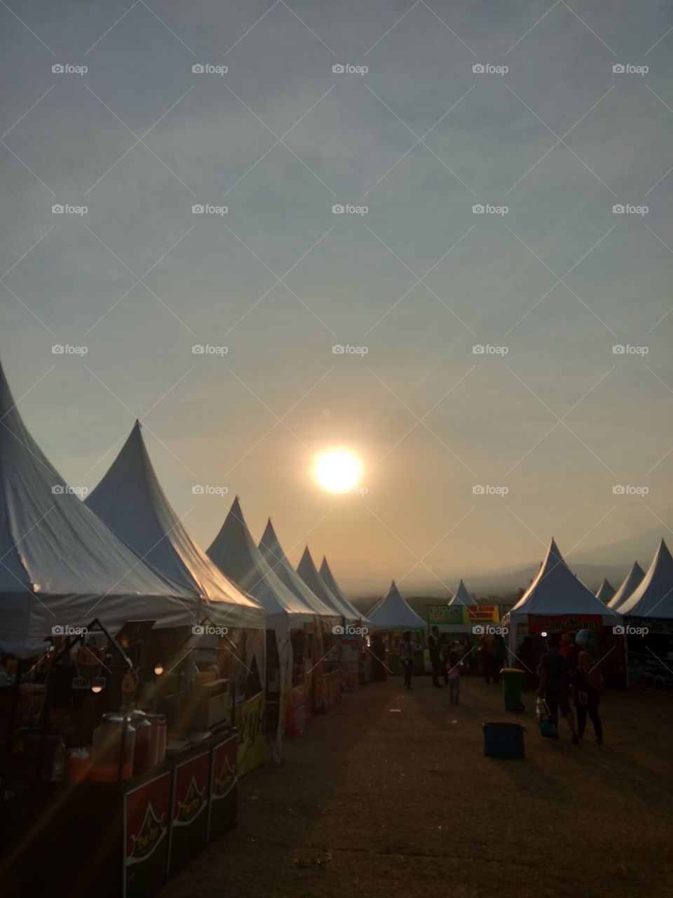 view of the tent with beautiful sunset