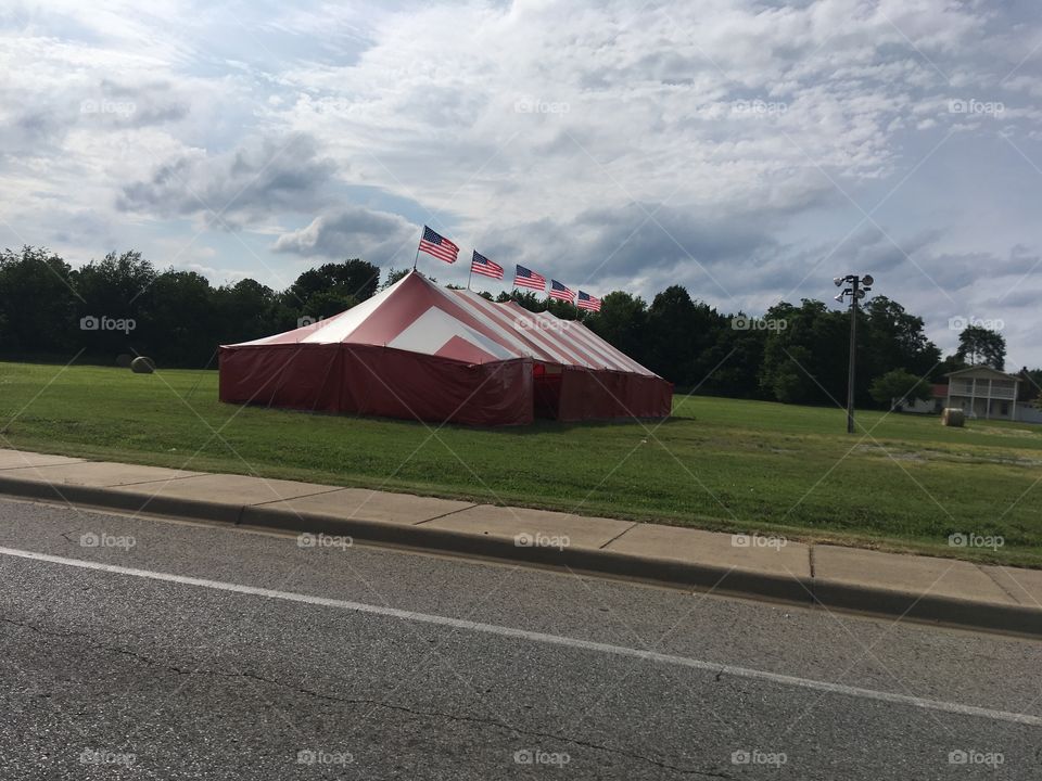 We’re on our way home but seen this tent. Getting ready for the 4th of July!!!!!