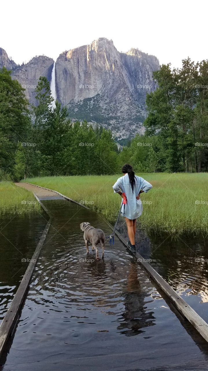 Girl with her dog on a walk