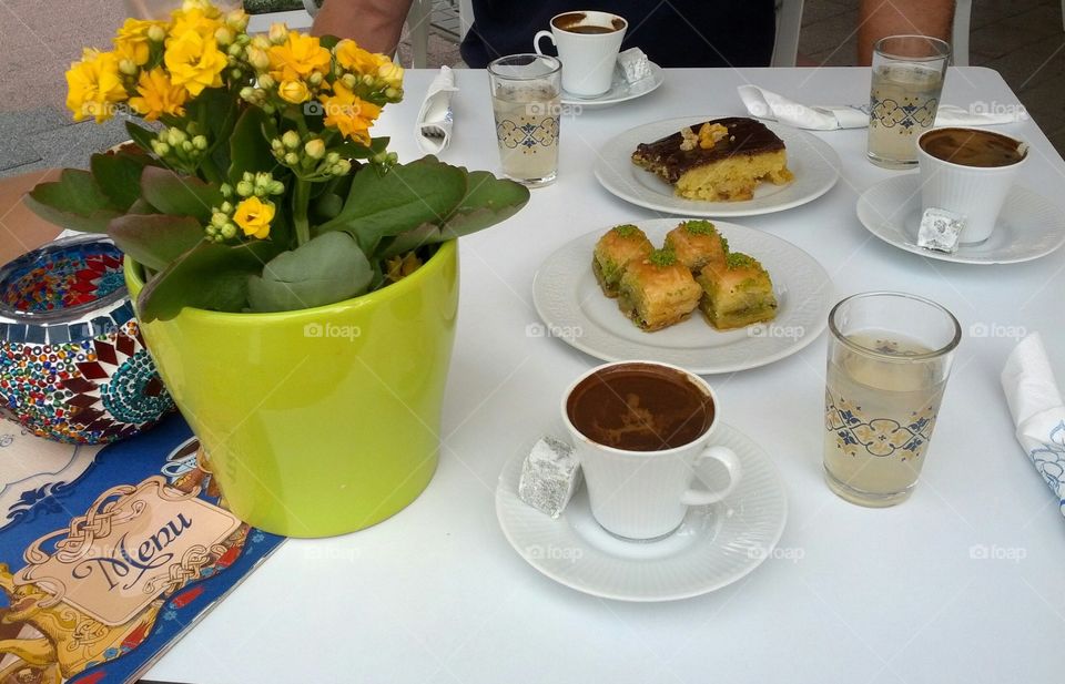 Turkish coffee and sweets in Plovdiv, Bulgaria