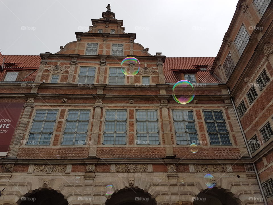 Bubbel blower is heading towards the sky in Gdansk, Poland.
