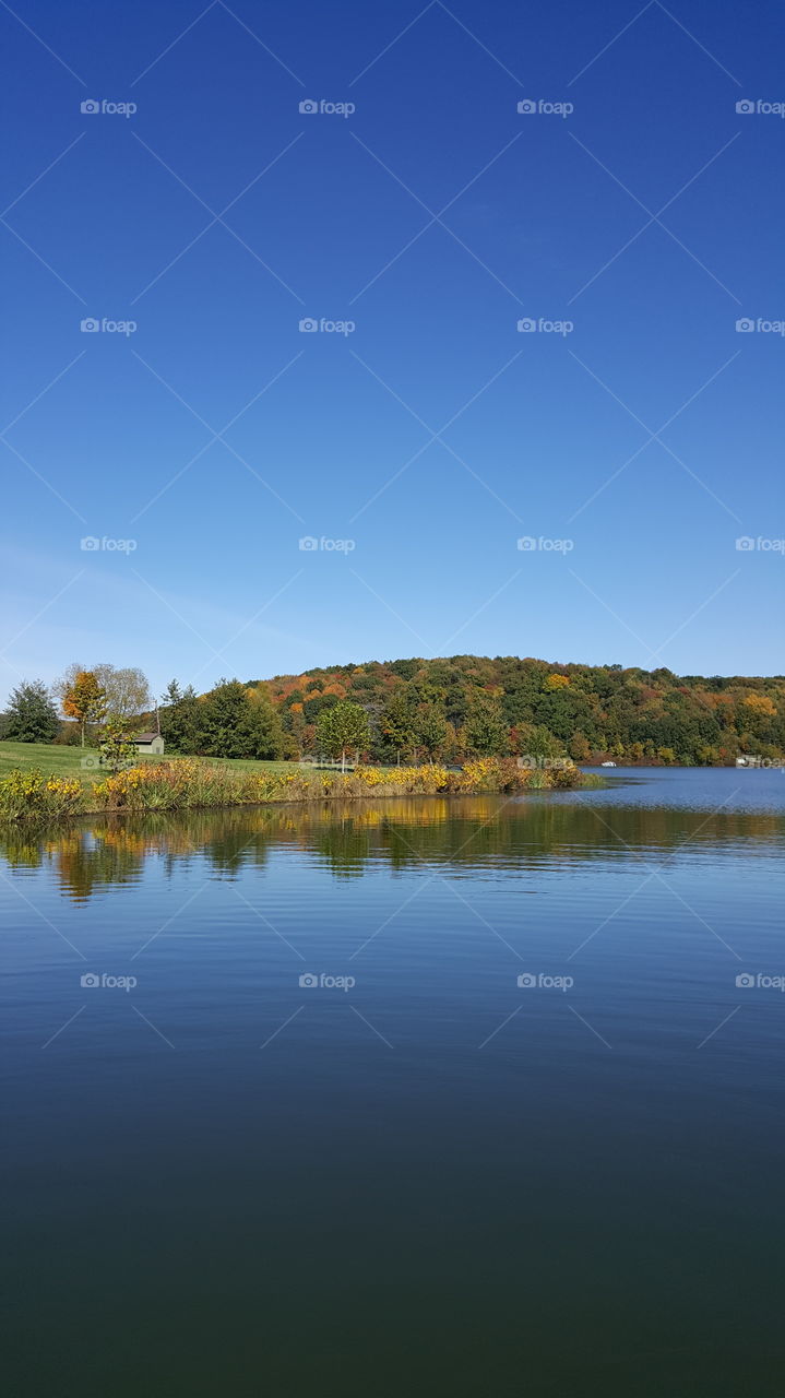 Moraine State Park. Fall colorful trees