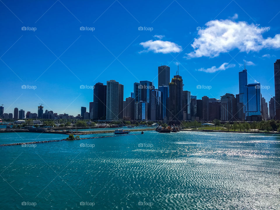 Lake Michigan and the beautiful Downtown of Chicago.