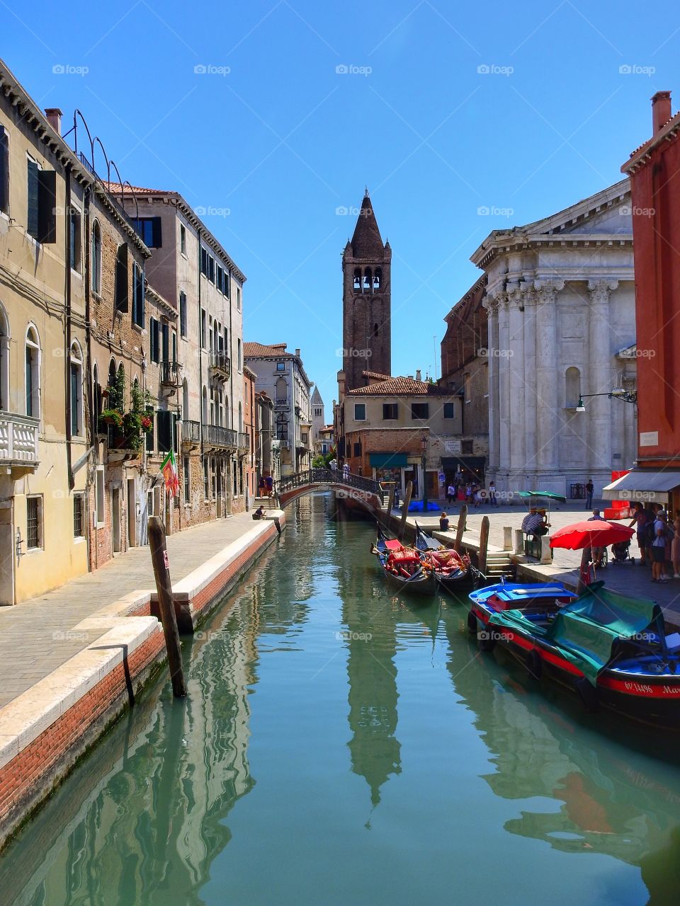 Canal with tower reflection 