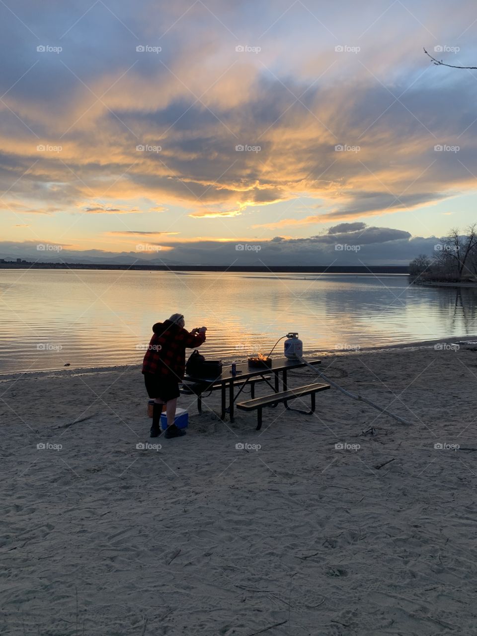 Sunset fire by the lake 