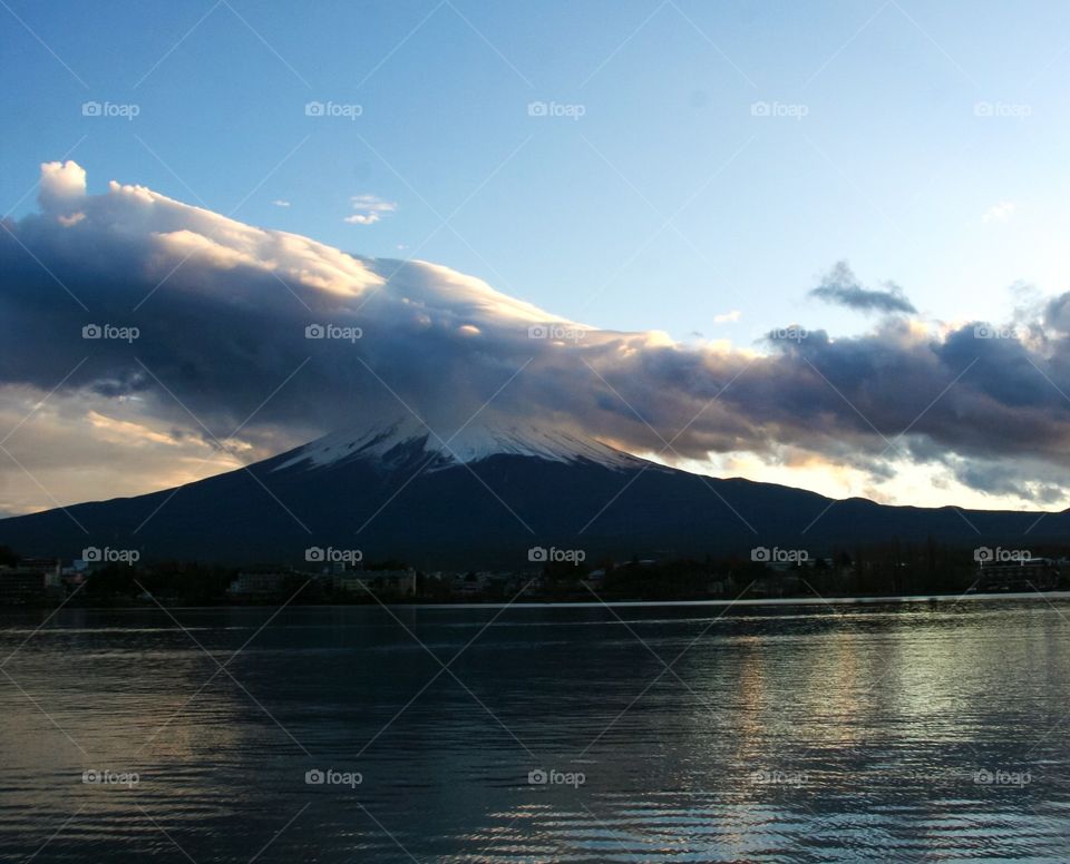 Clouds over Mt Fuji at sunset