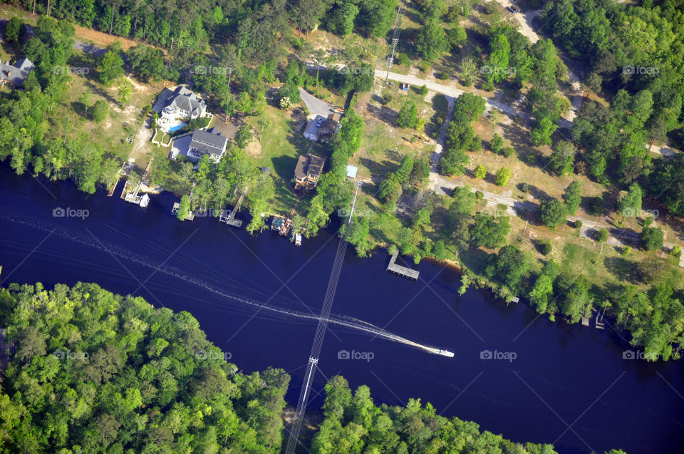 A view of the intra coastal waterway in Myrtle beach South Carolina as seen from above.