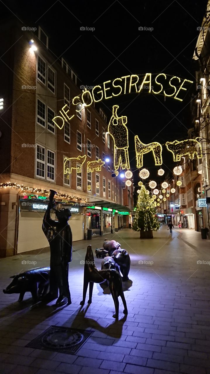 Christmas Market shopping street lights bremen Germany