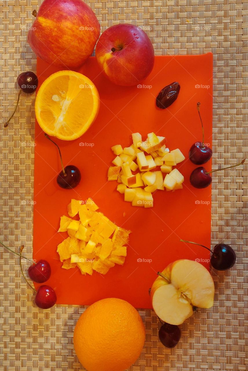 Fruits on a cutting board