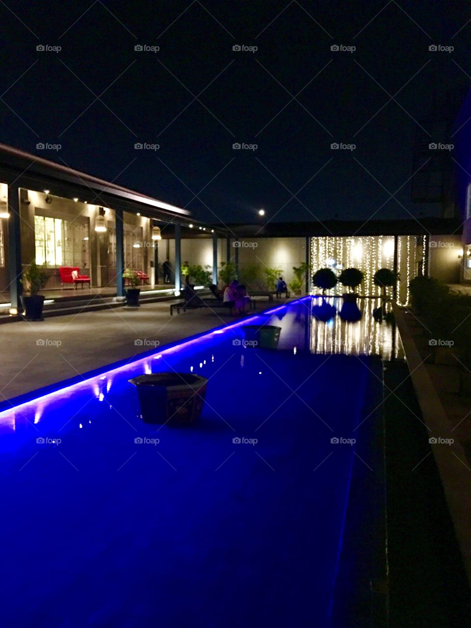 Blue pool at night 