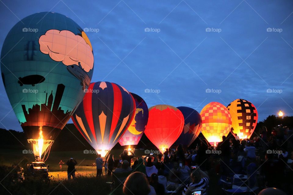 Hot air balloon glowing show