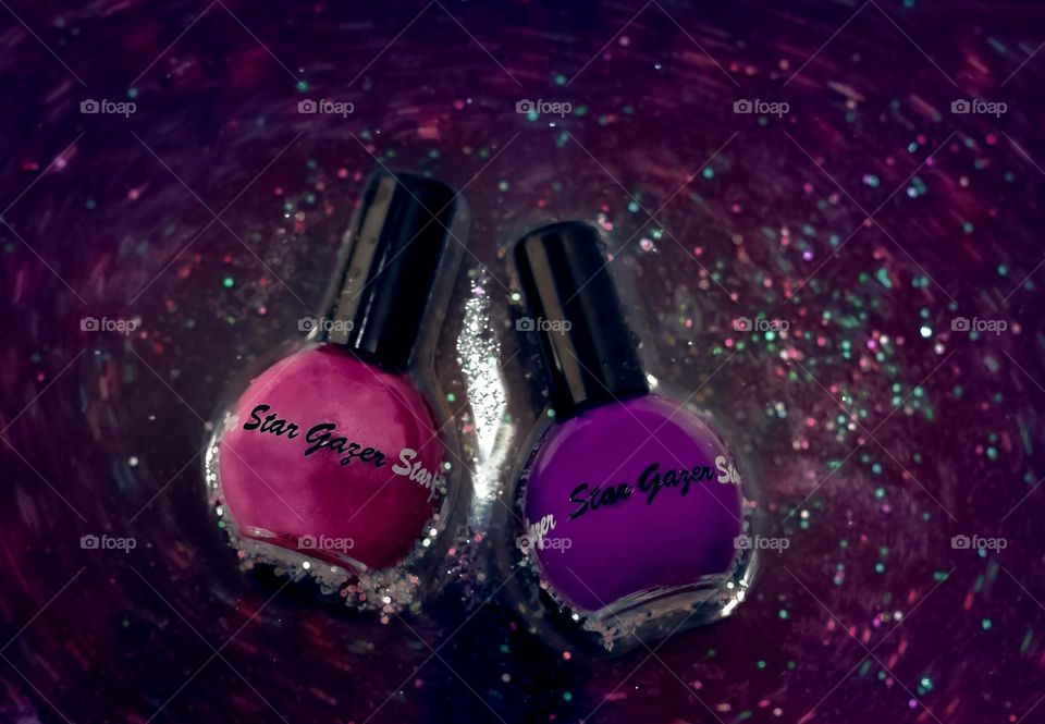 Star Gazer nail polish, whizzing through space, or it might be just nail vanish in a tray of water with glitter