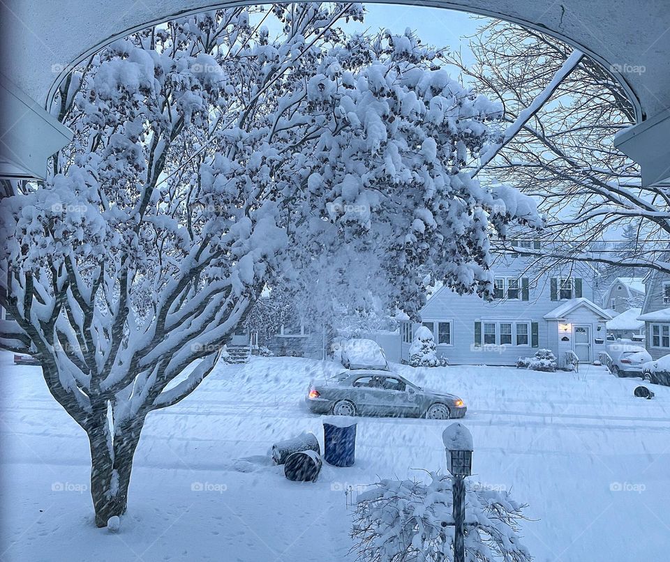 An idiot gets his car stuck during a snow storm 