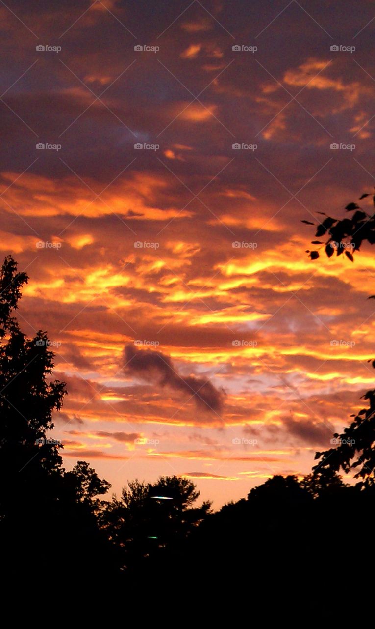 dramatic orange clouds at sunset