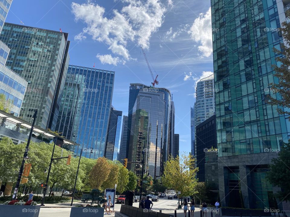 Glass towers shine, Vancouver 